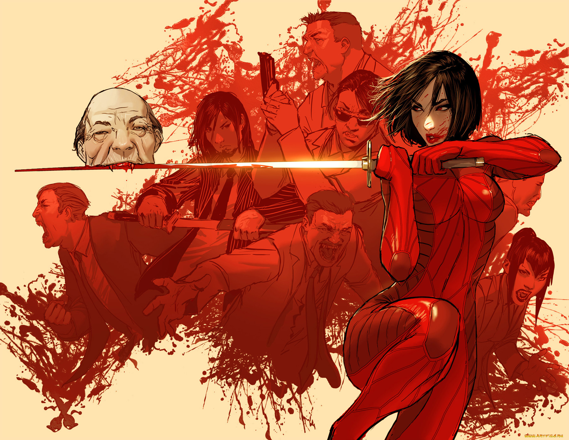 , - , katana, vampire, blood, 